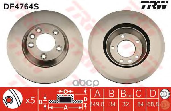 Диск тормозной передн левый AUDI Q7 (4L_), VW TOUAREG (7L_) DF4764S TRW арт. DF4764S
