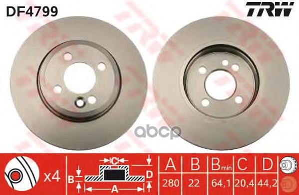 Диск тормозной передний MINI (R56) (280мм) DF4799 TRW арт. DF4799