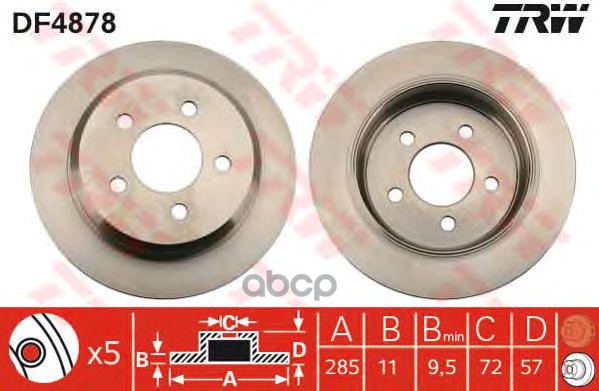 Диск тормозной задний JEEP Grand Cherokee/Wrangler I/II /D=285mm TRW DF4878 TRW арт. DF4878