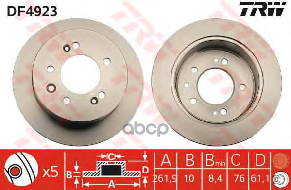Диск Тормозной Задн Hyundai: Elantra  00 -, Elantra Седан 06 -, Elantra Седан  00 - TRW арт. DF4923
