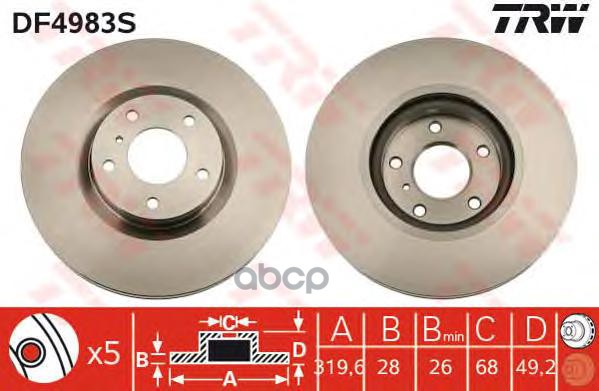 Диск тормозной передний INFINITI G, M, NISSAN MURANO (Z50, Z51) DF4983S TRW арт. DF4983S