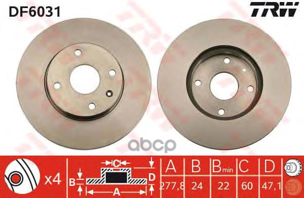 Диск тормозной передний CHEVROLET Epica 06-> /Vent D=278mm TRW DF6031 TRW арт. DF6031