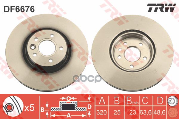 Диск Тормозной Пер Вент Volvo S40/V50 C70 Ii 2006320Х25 5 Отв TRW арт. DF6676S