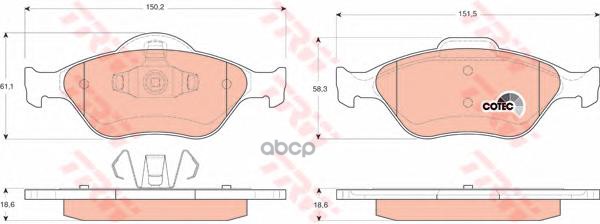 Колодки передние FORD FIESTA IV-V, FUSION, MAZDA 2 (DY) GDB1419 TRW арт. GDB1419