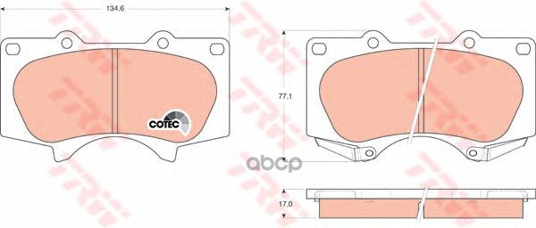 Колодки передние TOYOTA LAND CRUISER 120, PRADO 150, MITSUBISHI PAJERO IV GDB3364 TRW арт. GDB3364