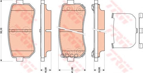 Колодки задние HYUNDAI I20, I30, IX35, TUCSON (JM), KIA SPORTAGE (SL) GDB3474 TRW арт. GDB3474