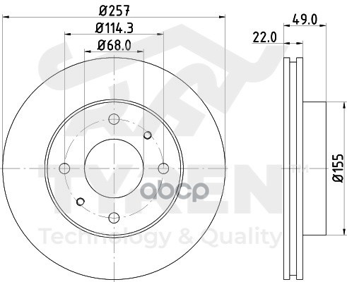 Диск тормозной передний TYREN арт. TYR1011371