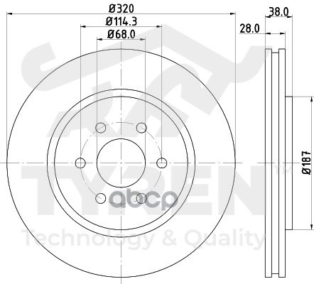 Диск тормозной передний TYREN арт. TYR1011741