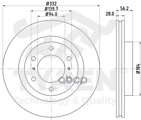 Диск тормозной передний TYREN арт. TYR1013961