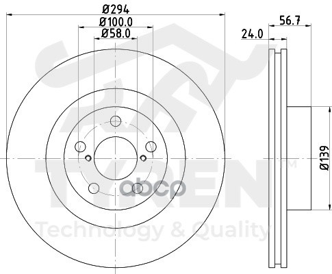 Диск тормозной передний TYREN арт. TYR1018451