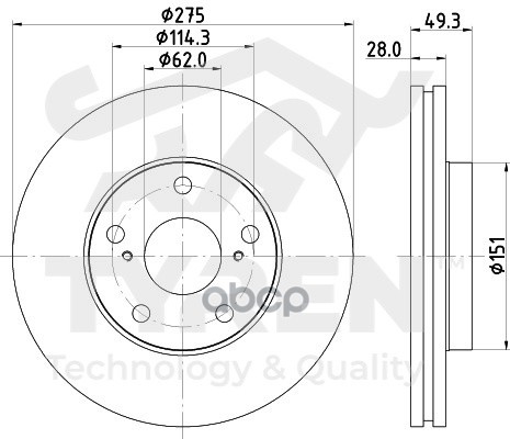 Диск тормозной передний TYREN арт. TYR1018791