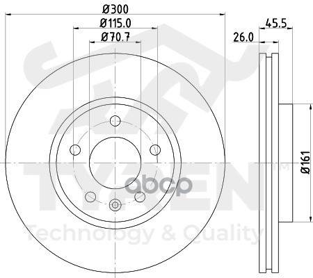 Диск тормозной передний TYREN арт. TYR1020551