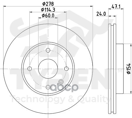 Диск тормозной передний TYREN арт. TYR1020581
