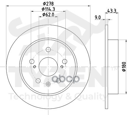 Диск тормозной задний TYREN арт. TYR1020891