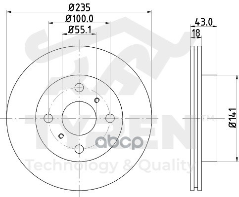Диск Тормозной | Перед | TYREN арт. TYR1022301