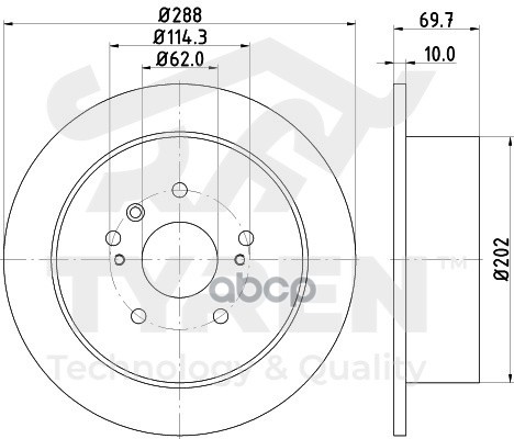 Диск тормозной задний TYREN арт. TYR1022811