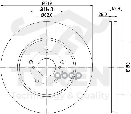 Диск тормозной передний TYREN арт. TYR1022881