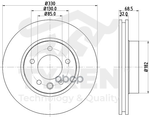 Диск тормозной передний правый TYREN арт. TYR1023011