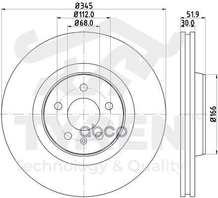 Диск тормозной передний TYREN арт. TYR1023441
