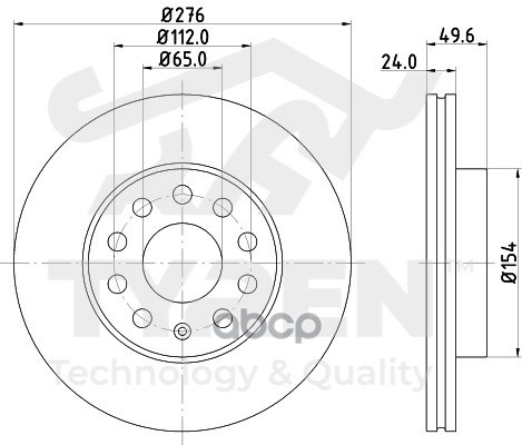 Диск тормозной передний TYREN арт. TYR1023551