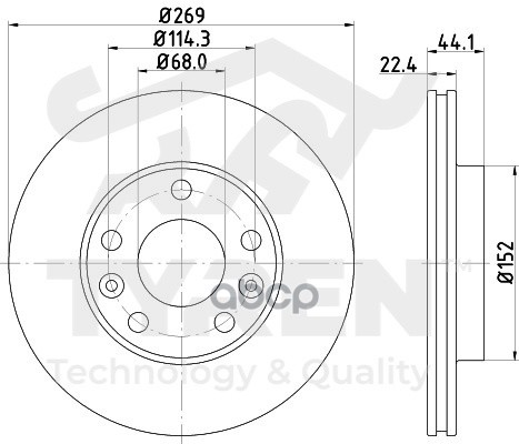 Диск тормозной с покрытием передний TYREN арт. TYR1119711