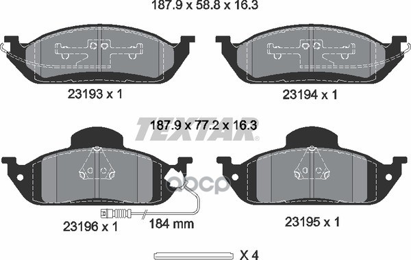 Колодки Передние С Противошумной Пластиной Q+ Mb W163 2.3-3.5 Textar 2319303 Textar арт. 2319303