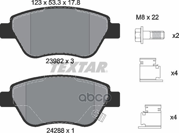 Колодки передние с противошумной пластиной Q+ OPEL Corsa D TEXTAR 2398202 Textar арт. 2398202