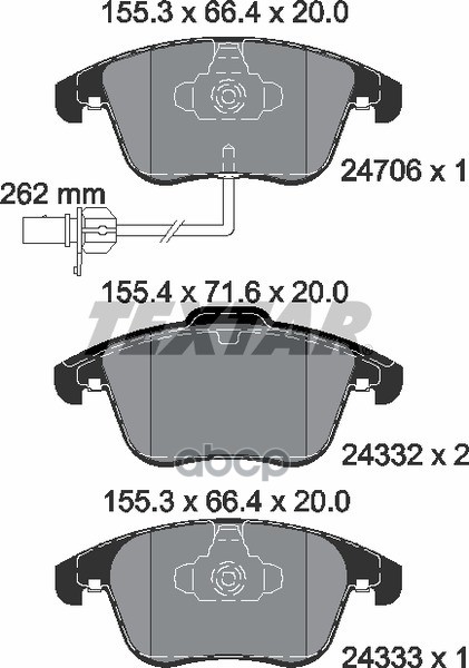 Колодки передние с противошумной пластиной Q+ AUDI A4/A5 TEXTAR 2470601 Textar арт. 2470601