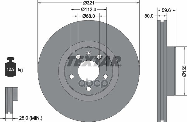 Диск тормозной передний с покрытием PRO+ AUDI A6/S6/A8/S8 (2004-2011) TEXTAR 92132305 Textar арт. 92132305