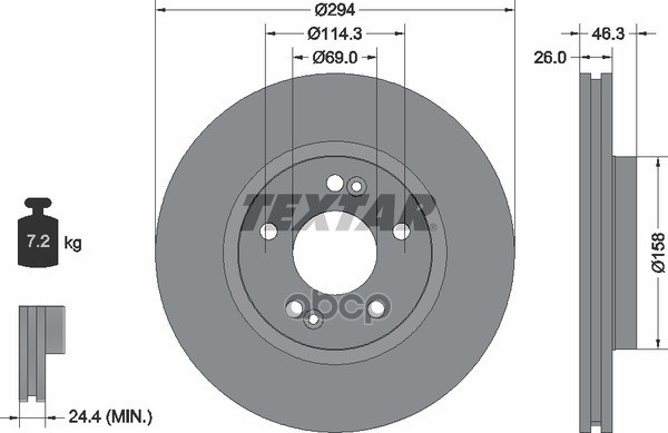 Диск тормозной передний HYUNDAI Santa Fe 01-06 /Vent D=294mm TEXTAR 92136403 Textar арт. 92136403