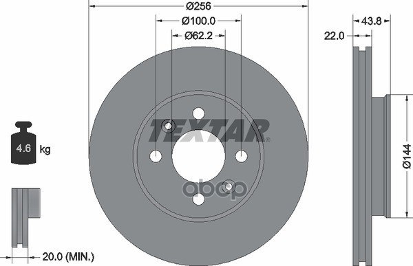 Тормозной диск с покрытием PRO, перед, DODGE,HYUNDAI,KIA, ATTITUDE,ACCENT IV (RB), 92237903 Textar арт. 92237903