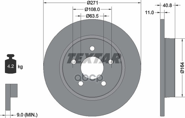Диск тормозной задний с покрытием PRO FORD Focus III TEXTAR 92239003 Textar арт. 92239003
