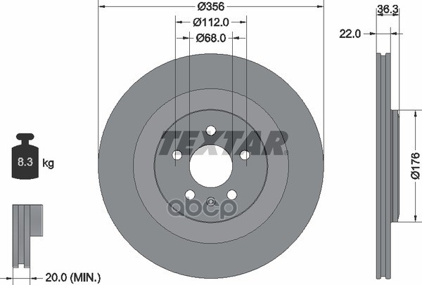 Диск тормозной задний AUDI A6(C7)/A7/A8 III 2011-> /Vent D=356mm TEXTAR 92241803 Textar арт. 92241803