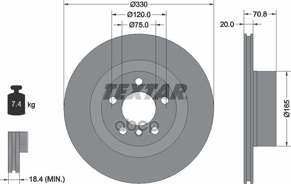 Диск тормозной задний BMW X3 II(F25) /Vent D=330mm TEXTAR 92256303 Textar арт. 92256303
