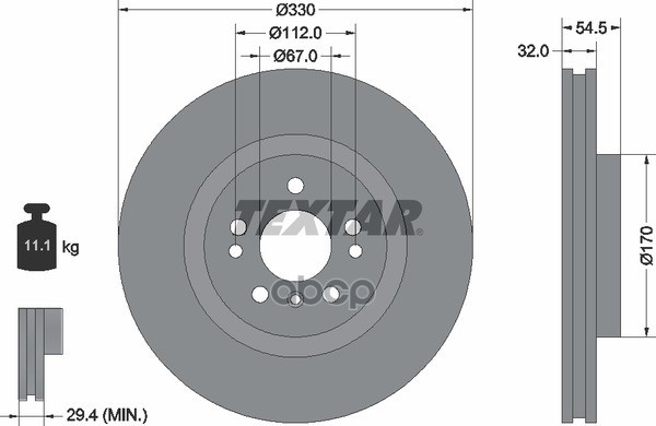 Диск тормозной передний MB ML III/GLE (W166)/(C292) /Vent D=330mm TEXTAR 92260405 Textar арт. 92260405