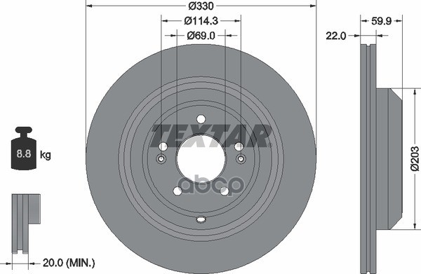Диск тормозной задний HYUNDAI Genesis G70/KIA Stinger /Vent D=330mm TEXTAR 92314905 Textar арт. 92314905