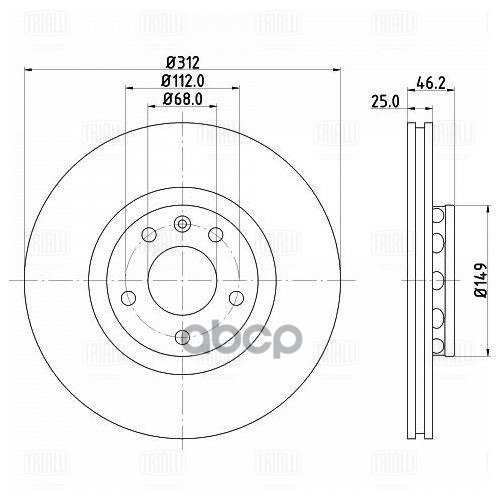Диск торм. Audi A4 (00-)/A6 (97-)/VW Passat (96-) перед. d=312 (DF 180131) Trialli арт. DF180131
