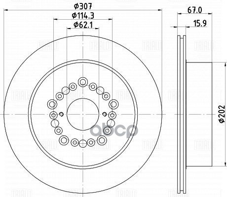 Диск торм. Toyota Mark II/Chaser/Cresta X100 (96-) зад. d=307 (DF 190115) Trialli арт. DF190115
