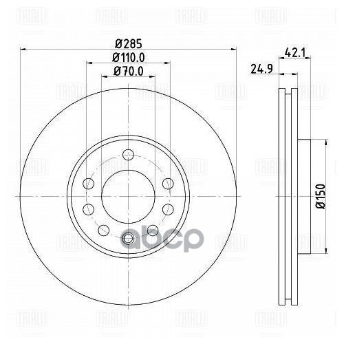 Диск торм. для а/м Opel Vectra C (02-)/SAAB 9-3 (02-) перед. R15 d=285 (DF 210212) Trialli арт. df-210212
