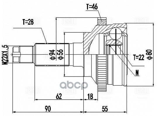 ШРУС для а/м Kia Spectra (00-) Ижевск 1.6i AT ABS46 (наруж.) TRIALLI GO 0849 Trialli арт. GO 0849