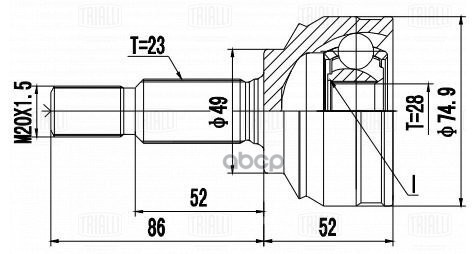 ШРУС для а/м Renault Logan II (12-) 1.6i (наруж.) (23х28 шлц.) (GO 0915) Trialli арт. GO0915