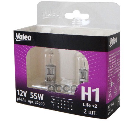 Лампа Н1 12Х55 Р14 5S Life X2  2 Шт Блистер Valeo арт. 032600