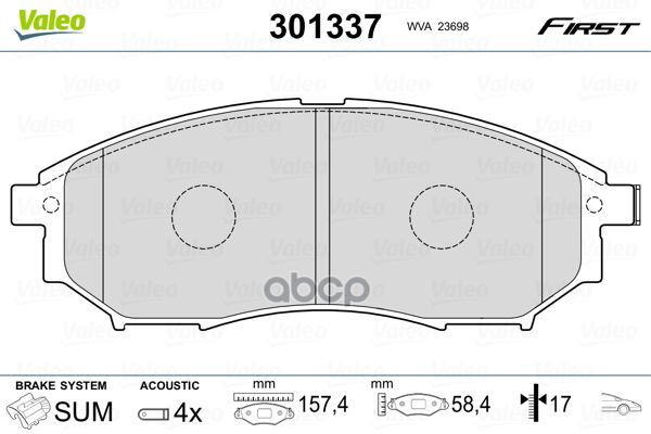 Комплект Тормозных Колодок, Дисковый Тормоз | Перед | Valeo арт. 301337