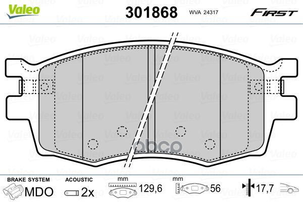 Комплект Тормозных Колодок, Дисковый Тормоз Valeo арт. 301868