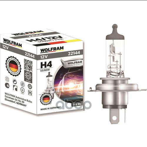 Лампа 12V H4 60/55W P43t Wolfram Halogen Bulb 1 Шт. Картон 22144 WOLFRAM арт. 22144