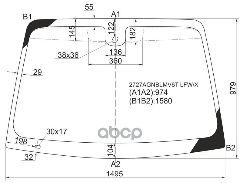 Стекло лобовое (Датчик дождя/ Ромбовидный датчик дождя) Citroen C5 04-08 XYG арт. 2727AGNBLMV6T LFW/X