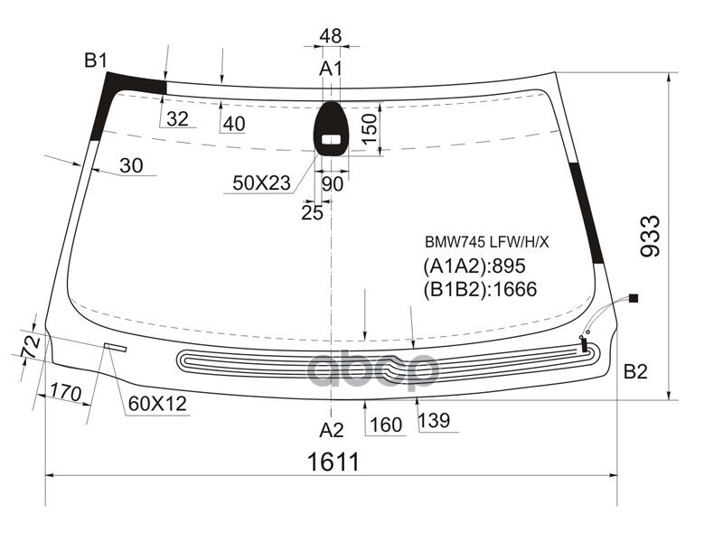 Стекло лобовое (Обогрев щеток/ Датчик дождя) BMW 7-Series 01-05 XYG арт. BMW745 LFW/H/X