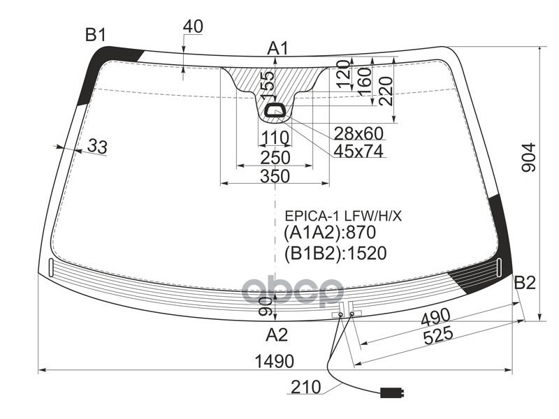 Стекло лобовое (Обогрев щеток/ Датчик дождя) Chevrolet Epica 06-13 / Evanda 04-06 XYG арт. EPICA-1 LFW/H/X