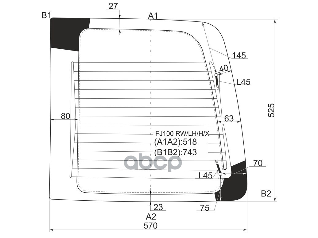 Стекло заднее (Цвет зеленый/ Обогрев/ слева. распашная дверь) Toyota Land Cruiser (J100) 98-07 / Lan XYG арт. FJ100 RW/LH/H/X