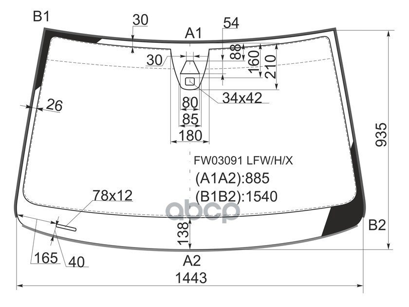 Стекло лобовое (Антенна/ Камера/ Датчик дождя/ Молдинг) Volkswagen Passat CC 08-11 XYG арт. FW03091 LFW/H/X